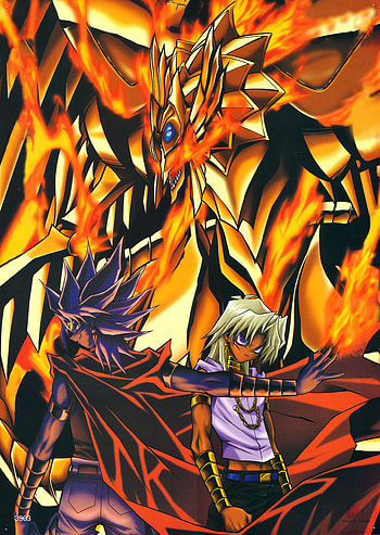 Well theres not many Yu-Gi-Oh! This is one of the few Yu-Gi-Oh! The Duel Monster in the background is The Winged Dragon of Ra. The characters are Yami Malik ... HD phone wallpaper