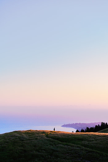 Nature, Horizon, Coast, Silhouette, Fog, Ocean, Hills HD phone wallpaper