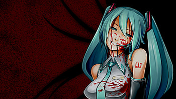 Hatsune Miku, miku, hatsune, red, vocaloid, blood, twin tails, miku hatsune HD wallpaper