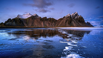 Landscape View Of Rock Mountains With Snow Ocean Water Blue Sky Reflection Nature HD wallpaper