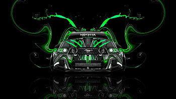 tony kokhan monster energy logo ford mustang gt muscle car front green aerography tuning acid drink HD wallpaper