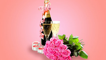 Still Life, glasses, candles, champagne, roses HD wallpaper
