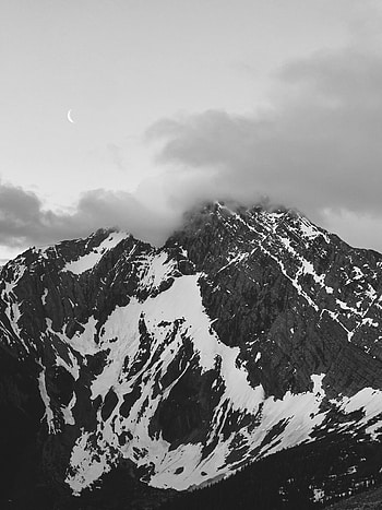 Nature, Mountains, Fog, Month, Bw, Chb HD phone wallpaper