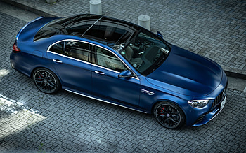 Mercedes-Benz E63 AMG, 2021, front view, exterior, new blue E63, blue matt E63, E-class, german cars, Mercedes HD wallpaper