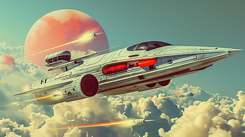 Retro Futuristic Rocketship, retro futurism, aircraft, cloud, rocket HD wallpaper