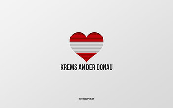 I Love Krems an der Donau, Austrian cities, Day of Krems an der Donau, gray background, Krems an der Donau, Austria, Austrian flag heart, favorite cities, Love Krems an der Donau HD wallpaper