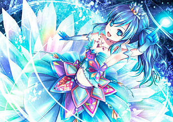 Kaleidoscope, crystal, long hair, dress, beauty, nice, happy, female, sweet, magic, smile, blue hair, girl, beautiful, anime girl, anime, pretty, gown, lovely HD wallpaper
