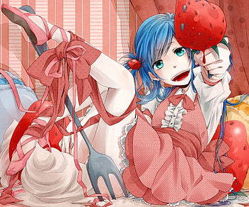 Anime, miku, strawberry, fork, red, vocaloid HD wallpaper
