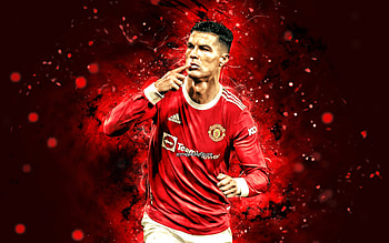 Cristiano Ronaldo, , Manchester United FC, red neon lights, goal, football stars, CR7, Manchester United, Cristiano Ronaldo Manchester United, CR7 Man United, Cristiano Ronaldo HD wallpaper