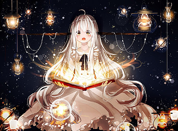 Anime, Original, Book, Lantern, Light, White Hair, Yellow Eyes HD wallpaper