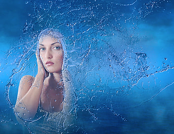 Water, blue, girl, 3d HD wallpaper