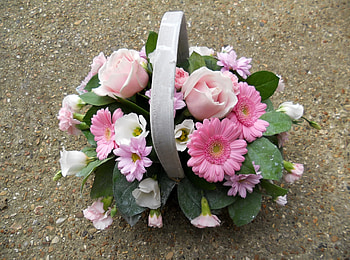 Flowers, Roses, Leaves, Carnations, Gerberas, Basket HD wallpaper