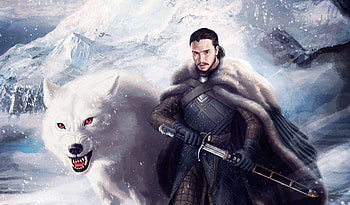 Jon Snow And Ghost , jon-snow, game-of-thrones, tv-shows, wolf, behance HD wallpaper