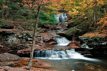 Wyandot Falls, falls, trees, water, rock HD wallpaper