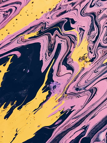 Vibrant abstract art featuring dynamic swirls of pink, yellow, and black hues. HD phone wallpaper