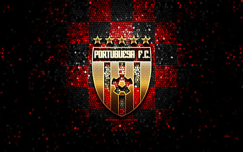 Portuguesa FC, glitter logo, La Liga FutVe, red black checkered background, soccer, Venezuelan football club, Portuguesa FC logo, mosaic art, football, Venezuelan Primera Division, FC Portuguesa HD wallpaper
