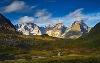 Alps in Austria, Austria, Alps, mountains, house HD wallpaper