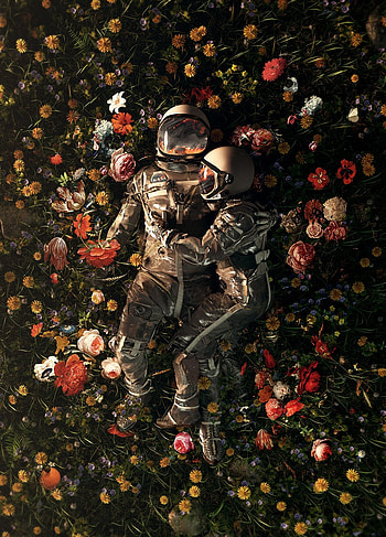 Astronaut, love, flowers, spiritual HD phone wallpaper