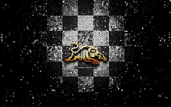 Penrith Panthers, glitter logo, NRL, black white checkered background, rugby, australian rugby club, Penrith Panthers logo, mosaic art, National Rugby League HD wallpaper