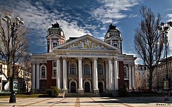 National Theatre, architecture, city, graphy, bulgaira, old, clouds, trees, national, sky HD wallpaper