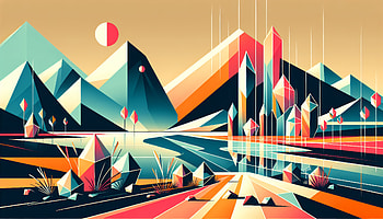 Abstract Geometric Landscape, abstract landscape, mountain, geometric art, vibrant colors, digital illustration HD wallpaper