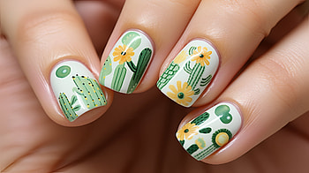 Cactus-Themed Nail Art, woman, Summer Nails, nail art, floral design HD wallpaper
