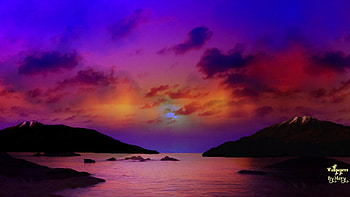 Firey Sunset 1600x900, lakes, oceans, seas, sunsets, mountains HD wallpaper