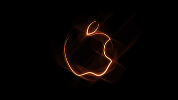 Orange outline apple logo , Vibrant and bold, Playful design, Standout aesthetic HD wallpaper