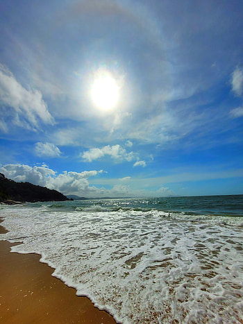 Beach, sky, sol, ceu, praia, sun HD phone wallpaper