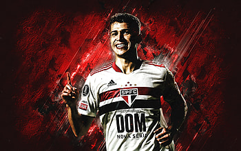 Vitor Bueno, Sao Paulo FC, Brazilian soccer player, midfielder, red stone background, soccer, Serie A, Brazil HD wallpaper