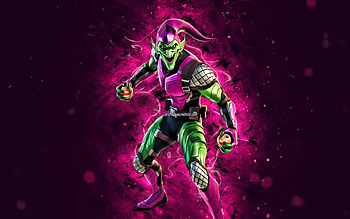 Green Goblin, , purple neon lights, Fortnite Battle Royale, Fortnite characters, Green Goblin Skin, Fortnite, Green Goblin Fortnite HD wallpaper