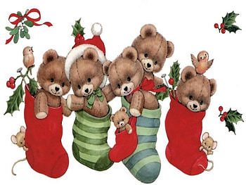 In the Christmas Stockings, bears, stocking, green, red HD wallpaper
