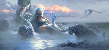 mountains and sea, sea, birds, leopards, snow, girl, rocks HD wallpaper