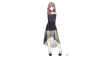Cute, anime girl, black dress, minimal HD wallpaper