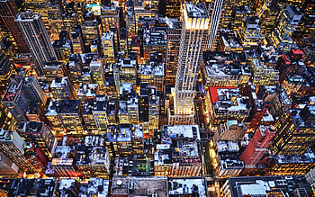 Cities, Winter, Building, Lights, Skyscrapers, Evening, Roof, New York, Roofs HD wallpaper