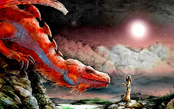 OBEDIENT SERVANT, moon, art, dragon, conversation, princess HD wallpaper
