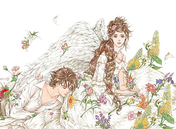 Angel Love, wings, white, fantasy, love, flowers, angel, girl HD wallpaper