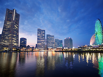 sunset in yokohama japan, river, japan, sunset, yokohama HD wallpaper