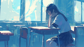 Melancholy Classroom: Student at Dusk ( Anime ), sad anime, Anime, Student, classroom HD wallpaper