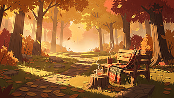 Sunlit Bench — Cozy Autumn, Forest HD wallpaper