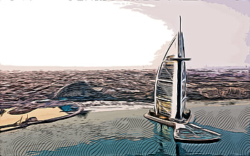 Burj Al Arab, , Dubai, vector art, Burj Al Arab drawing, creative art, Burj Al Arab art, vector drawing, abstract Dubai cityscape, Dubai drawings HD wallpaper