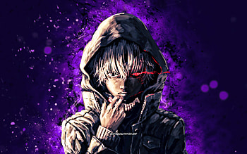 Ken Kaneki, , violet neon lights, Tokyo Ghoul, artwork, Kaneki Ken, Tokyo Ghoul characters, protagonist, Ken Kaneki Tokyo Ghoul HD wallpaper