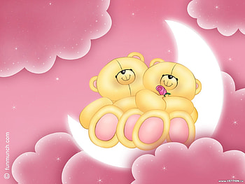 Clouds, Moon, Bears, Love, Valentine's Day HD wallpaper