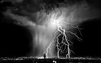 Lightning over the city, Urban electrification, Striking backdrop, Nighttime ambiance HD wallpaper