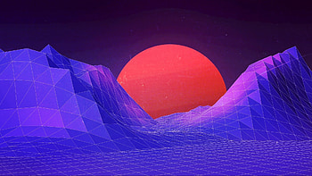 Mountains, moon, synthwave, digital art HD wallpaper