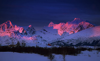 Pink Sunset over Snow-Covered Mountains - r, pink, sunsets, snow, nature, mountains HD wallpaper
