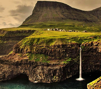 beautiful village, waterfall, beautiful, village, mountain HD wallpaper