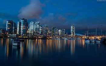 Landscape, Cities, Water, Houses, Night HD wallpaper