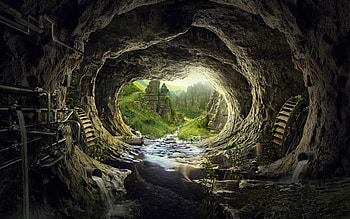 Heaven, tunnel, cave, river, water current HD wallpaper