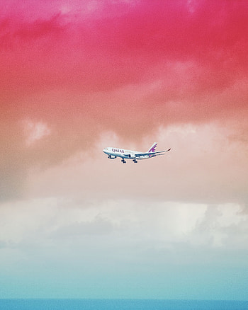 Sky, Clouds, Miscellanea, Miscellaneous, Flight, Plane, Airplane, Colourful, Colorful, Gradient HD phone wallpaper